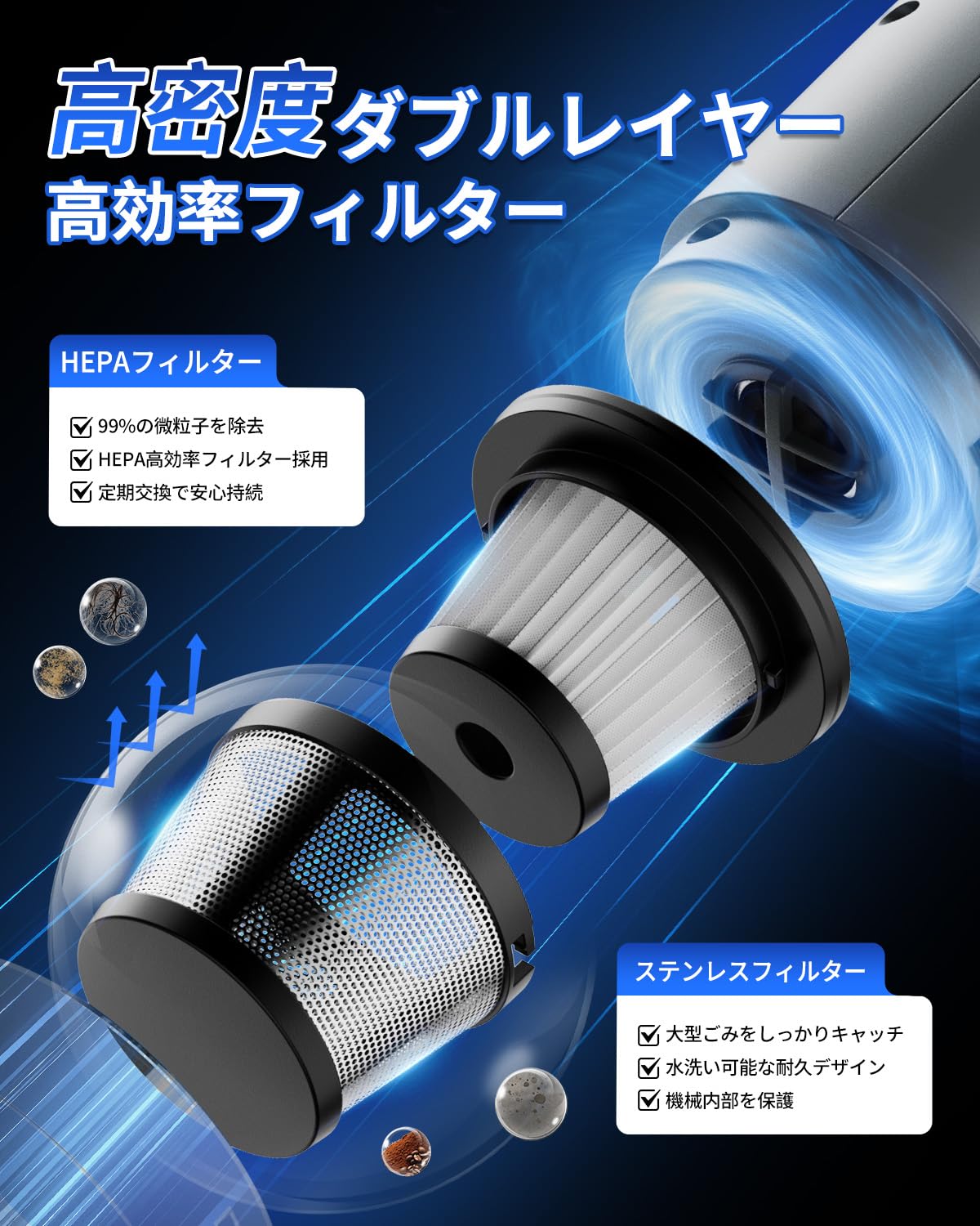 Amazon | ハンディクリーナー コードレス 35000Pa 強力吸引力
